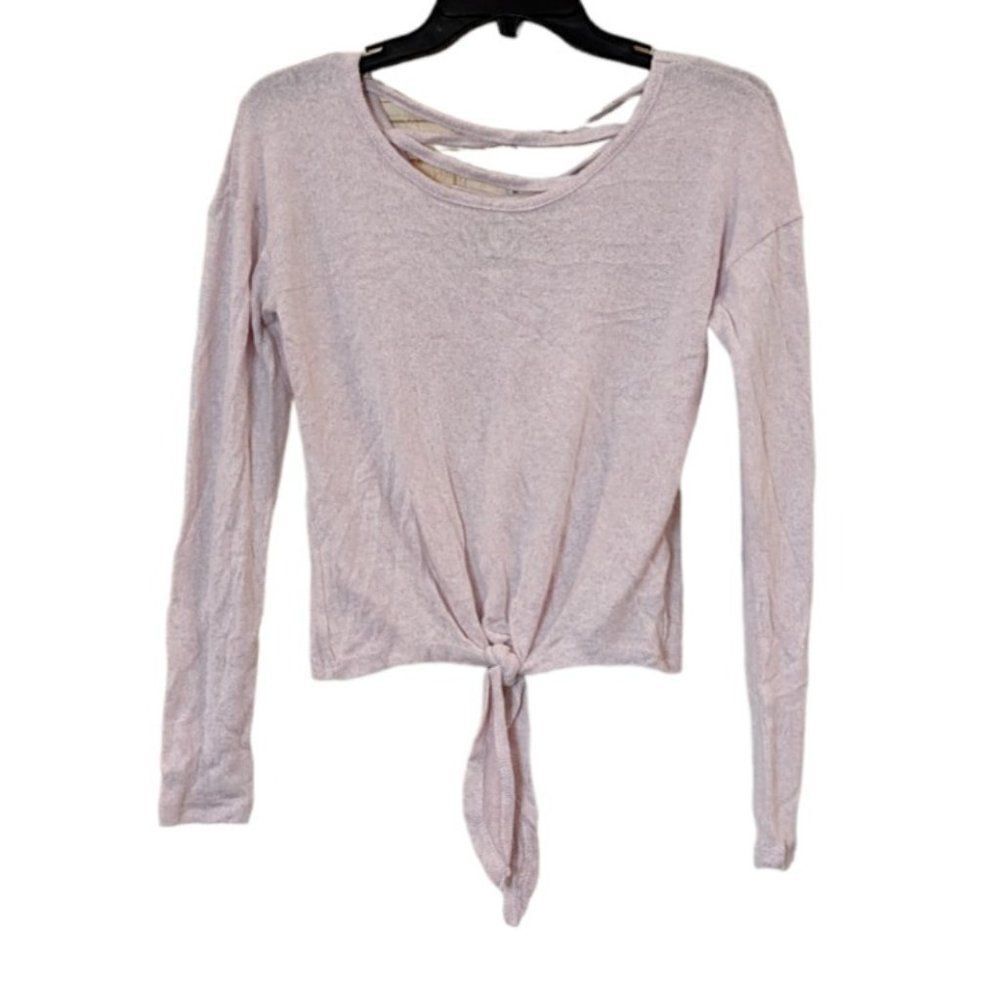 Crave Fame Womens Sz XS Dust Pink Long Sleeve Knotted Front Pullover Blouse Top